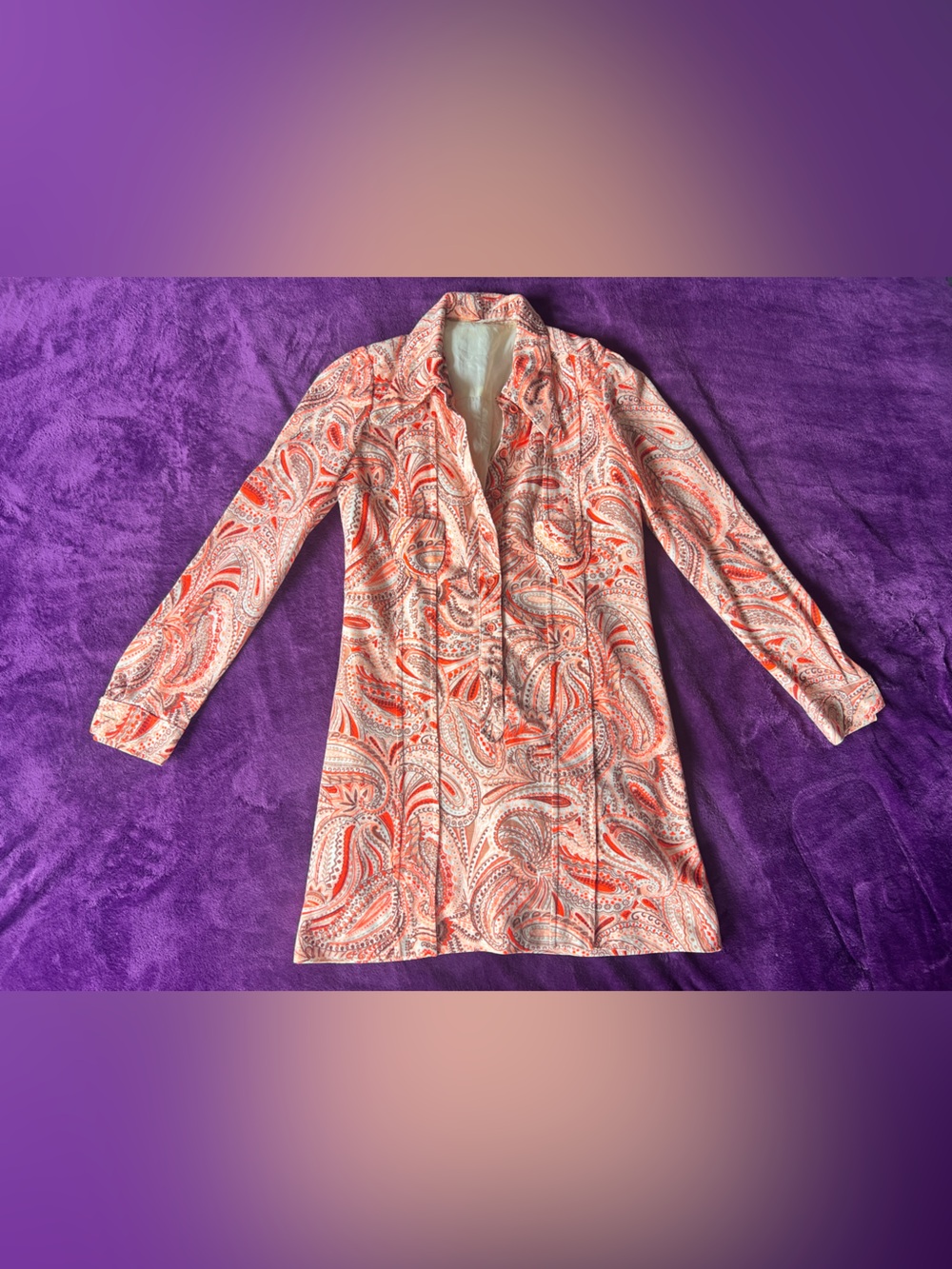 Vintage 1960s/70s Paisley Button-Up Mini Dress Sz S ,some interior discoloration